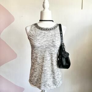 Gray Beaded Neckline Top, Y2K, Boho, Indie, Coquette, Festival,‎ Retro, Small